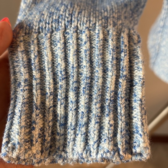 LOFT Blue white Knit sweater knot crop front layering  deep V relax L not heavy - Picture 6 of 13